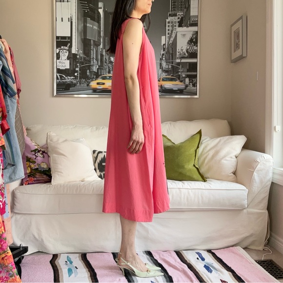 Coral A-line dress with black abstract print - Picture 5 of 10